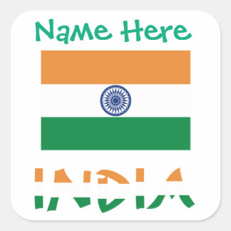 Personalized India Flag Square Label 