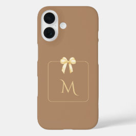Personalized Initial Bow Brown Aesthetic iPhone 16 Hoesje
