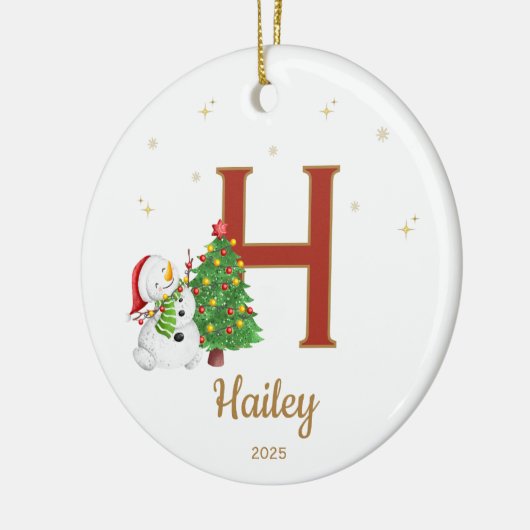 Personalized Initial Letter Custom Name Snowman Keramisch Ornament (Links)