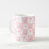 Personalized Initial Pink Bow Checker  Koffiemok (Voorkant links)