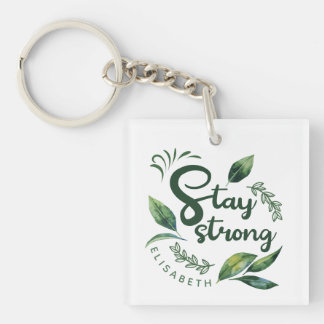 Personalized Inspirational Quote with Green Leaves Sleutelhanger