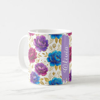 Personalized Jewel Tone Floral Classic 11oz Mug Koffiemok