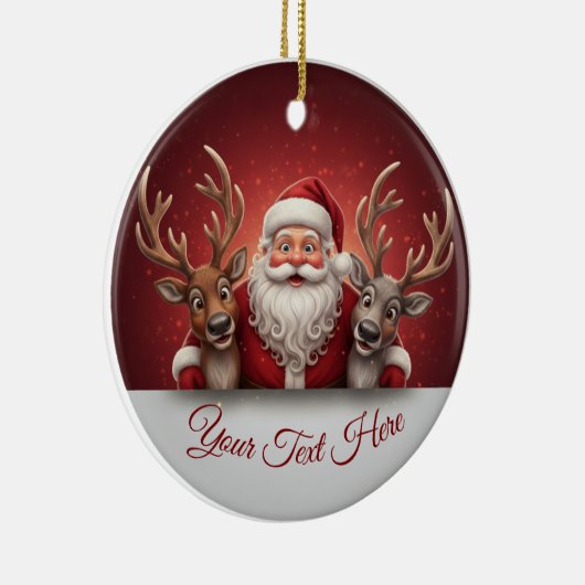 Personalized Jolly Santa Claus & Reindeer Trio Keramisch Ornament (Rechts)