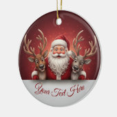 Personalized Jolly Santa Claus & Reindeer Trio Keramisch Ornament (Links)