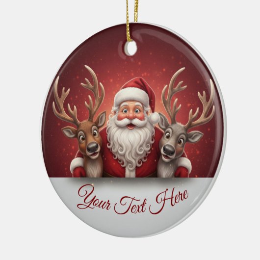Personalized Jolly Santa Claus & Reindeer Trio  Keramisch Ornament (Links)