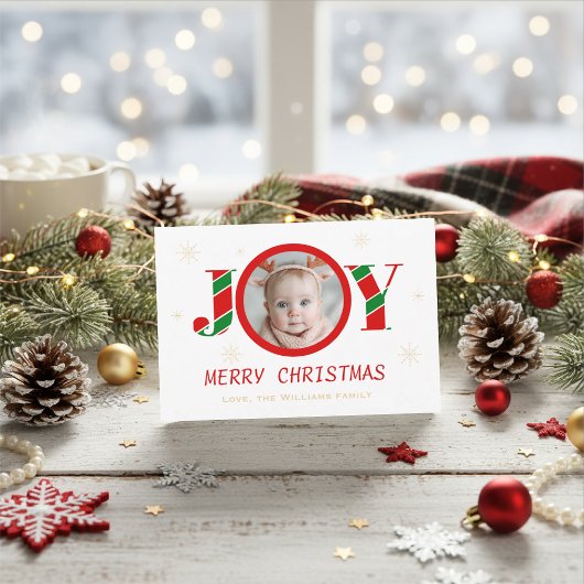Personalized Joy Christmas Photo Feestdagenkaart