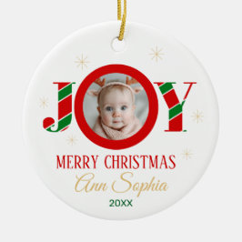 Personalized Joy Christmas Photo Keramisch Ornament