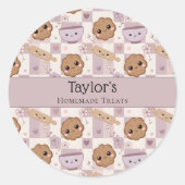 Personalized Kawaii Cookie Gingham Cupcake Topper  Ronde Sticker (Voorkant)