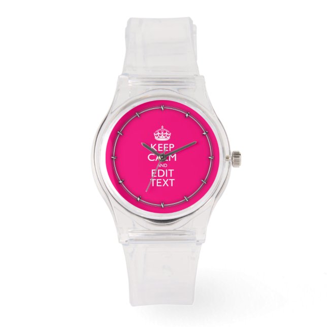 Personalized KEEP CALM AND Your Text on Fuchsia Horloge (Voorkant)