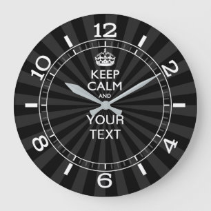 Personalized KEEP CALM your text Black Dial Grote Klok