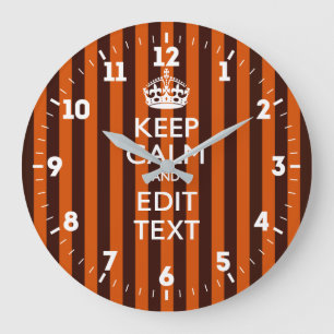 Personalized Keep Calm Your Text on Orange Stripes Grote Klok