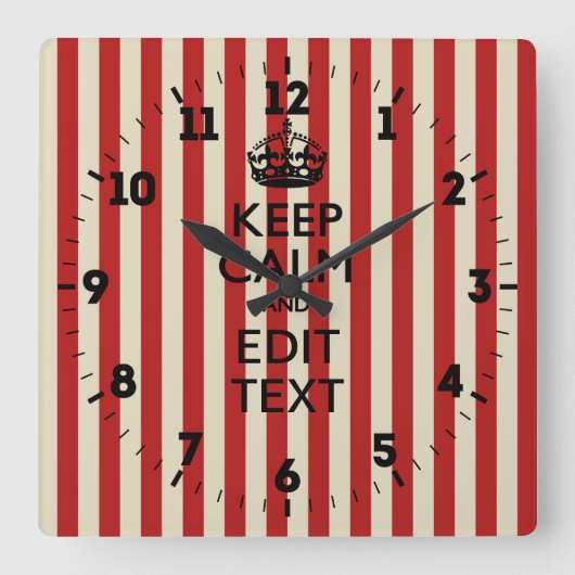 Personalized Keep Calm Your Text Popcorn Stripes Vierkante Klok (Voorkant)