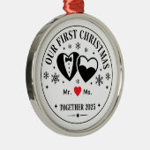Personalized Keepsake Our First Christmas Mr & Ms Metalen Ornament (Rechts)