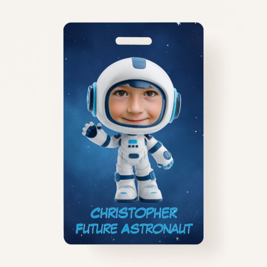 Personalized Kids Astronaut Emergency Contact Badge (Voorkant)