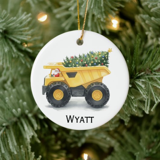 Personalized Kids Dump Truck Christmas Ornament (Boom)