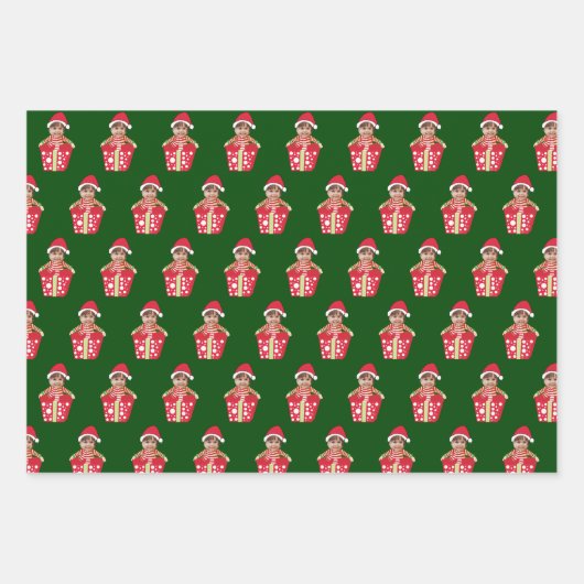 Personalized Kids Face Photo Christmas Green Inpakpapier Vel (Voorkant)