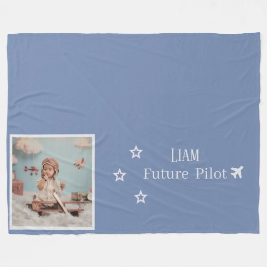Personalized Kids Future Pilot with Photo & Name Fleece Deken (Voorkant (Horizontaal))