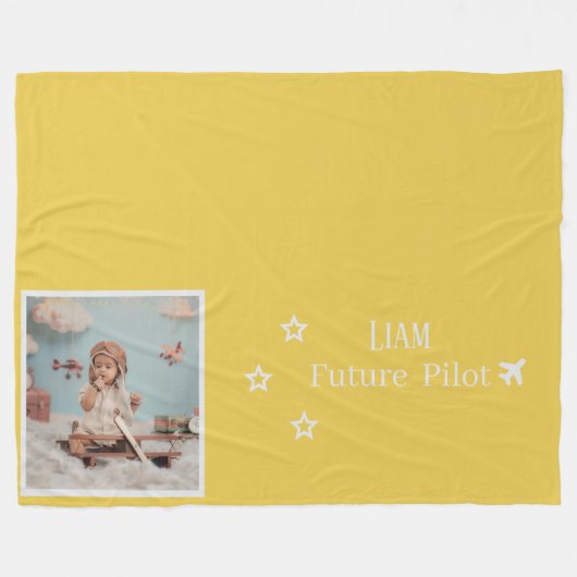 Personalized Kids Future Pilot with Photo & Name Fleece Deken (Voorkant (Horizontaal))