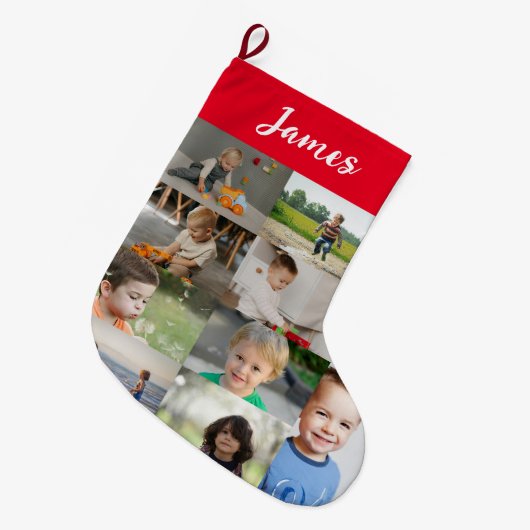 Personalized Kids Name & Photo Collage Grote Kerstsok (Voorkant (Hangend))
