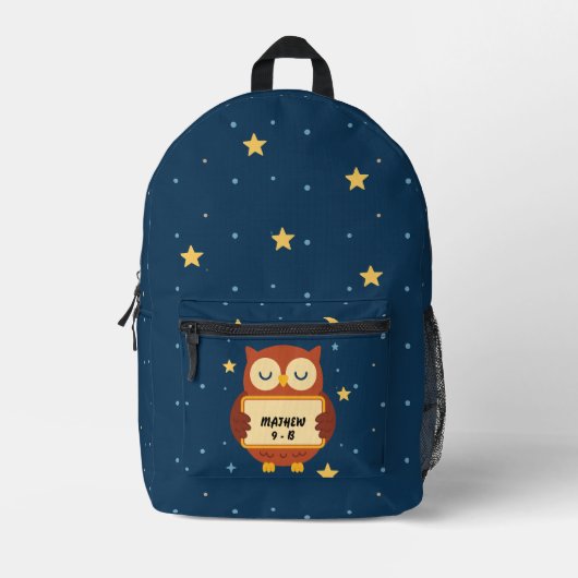 Personalized Kids Owl Backpack – Starry Night Name Bedrukte Rugzak (Voorkant)