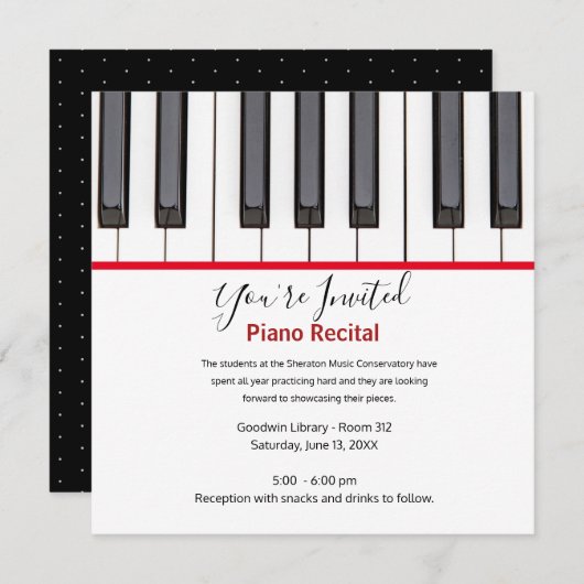 Personalized Kids Piano Recital Invitation (Devant / Derrière)