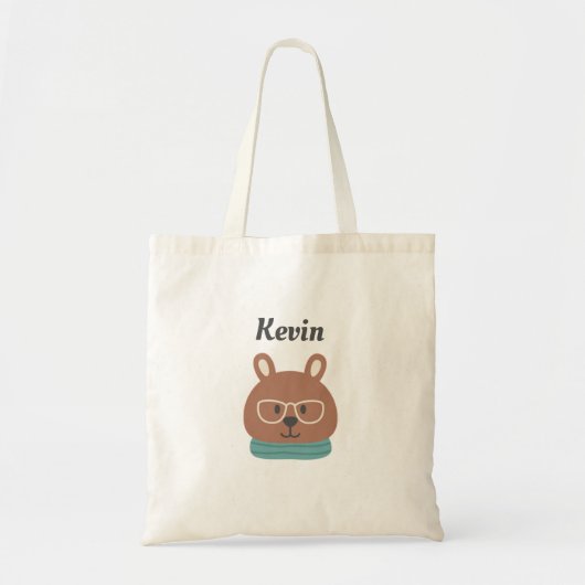 Personalized Kids' Tote Bag with Hipster Bear (Voorkant)