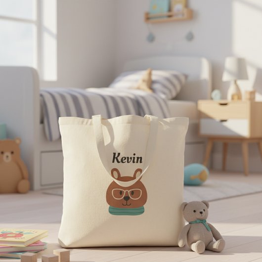 Personalized Kids' Tote Bag with Hipster Bear