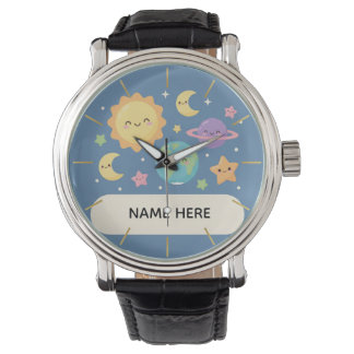 Personalized Kids Watch with Name Cute Space Theme Horloge