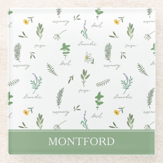 Personalized Kitchen Garden Botanical Glazen Onderzetter (Voorkant)