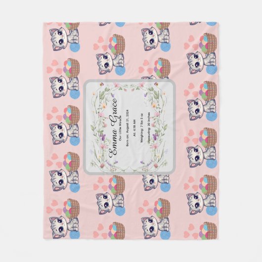 Personalized Kitten Baby Blanket | Custom Birth Fleece Deken (Voorkant)