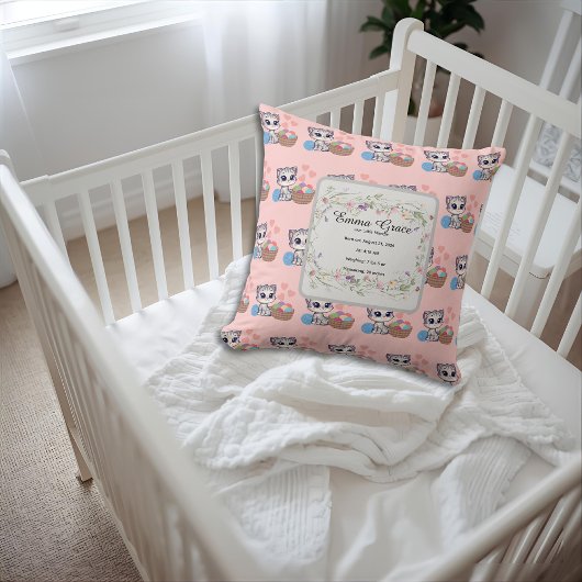 Personalized Kitten & Wildflowers Birth Keepsake Kussen