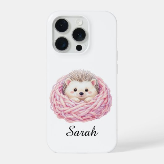 Personalized Knitted Hedgehog iPhone 15 Pro Case (Verso)