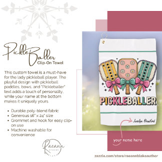  Personalized Ladies' Pickleball Clip-on Towel Golfhanddoek