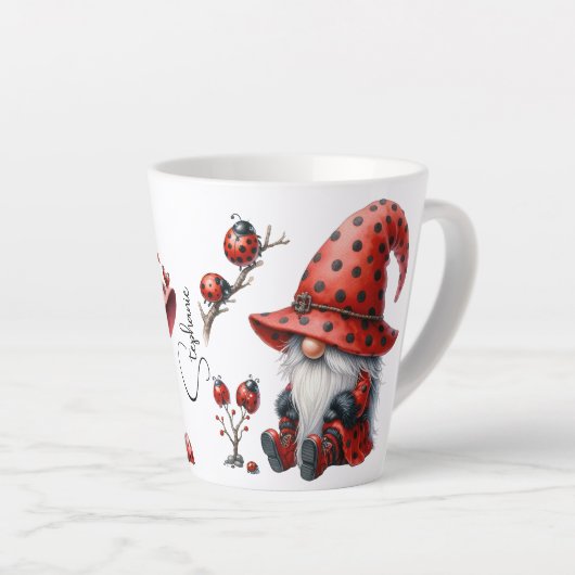 Personalized Ladybug Gnomes Latte Mug (Angle droit)