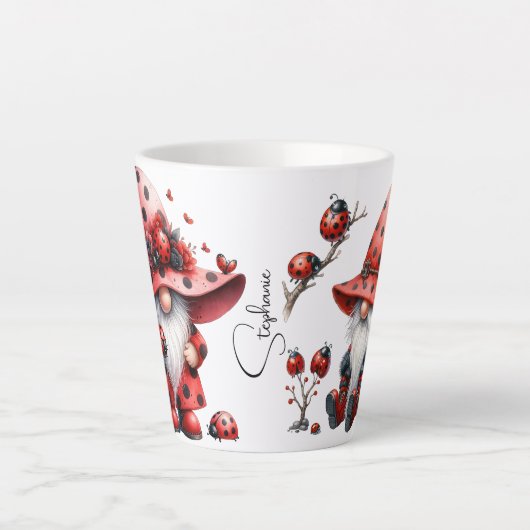 Personalized Ladybug Gnomes Latte Mug (Devant)