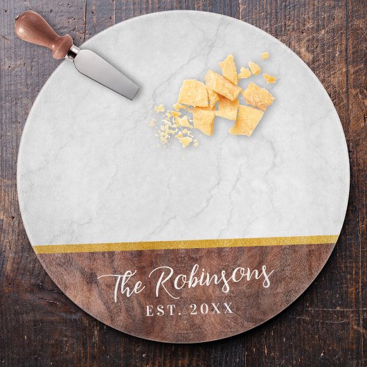 Personalized Last Name Est Date Round Glass Snijplank