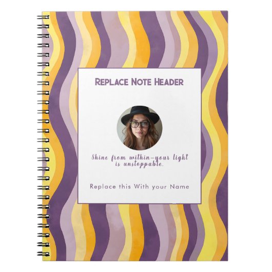 Personalized Lavender and Yellow Wave Patterned  Notitieboek (Voorkant)
