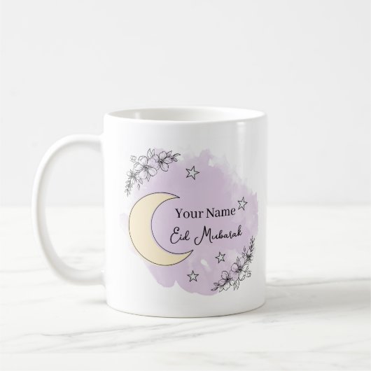 Personalized Lavender Eid Mubarak Coffee Mug (Gauche)