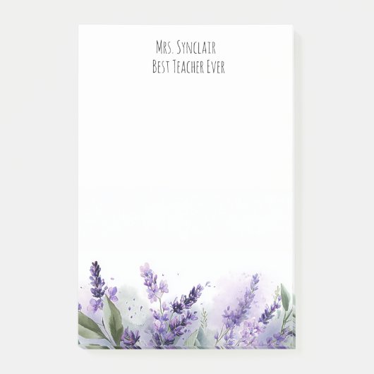 Personalized Lavender Flowers Teacher Appreciation Post-it® Notes (Voorkant)