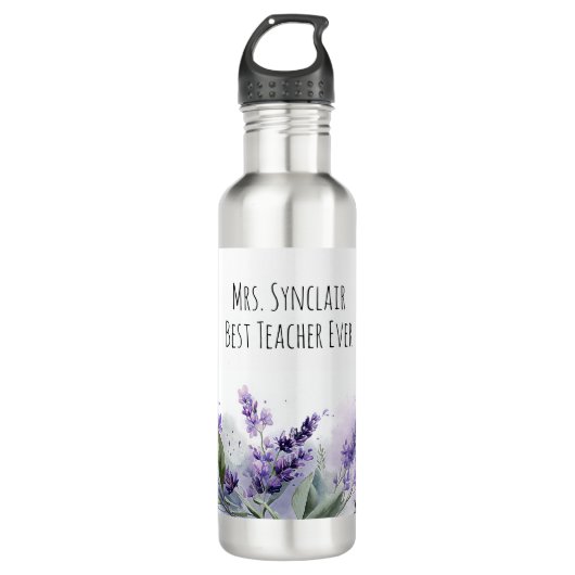 Personalized Lavender Flowers Teacher Appreciation Waterfles (Voorkant)