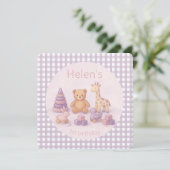 Personalized Lavender Gingham Birthday Invitation (Debout devant)