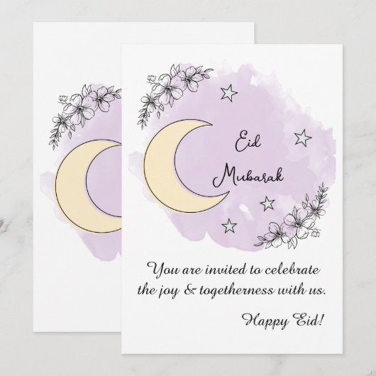 Personalized Lavender Line Art Eid Invitation (Devant / Derrière)