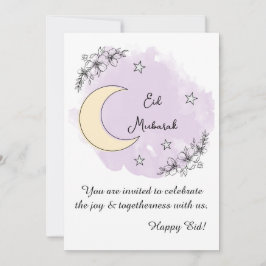 Personalized Lavender Line Art Eid Invitation Kaart