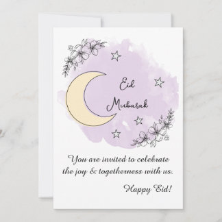 Personalized Lavender Line Art Eid Invitation Kaart
