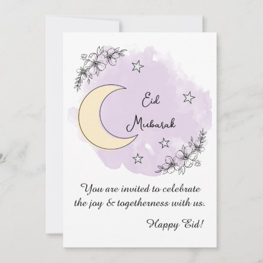 Personalized Lavender Line Art Eid Invitation Kaart (Voorkant)