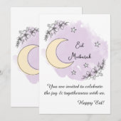 Personalized Lavender Line Art Eid Invitation Kaart (Voorkant / Achterkant)