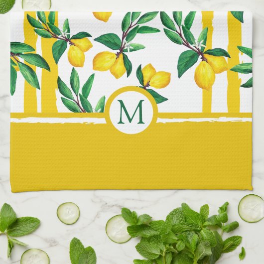 Personalized Lemon Leaf Monogram Kitchen Towels Theedoek (Gevouwen)