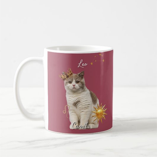 Personalized Leo Cat Mug with Name (Gauche)