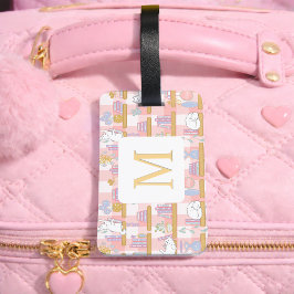 Personalized Letter Cats Library Book Girl Pink Bagagelabel