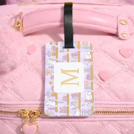 Personalized Letter Cats Library Book Girl Purple Bagagelabel